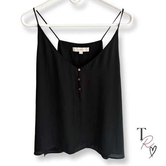 LOFT Black Chiffon Button Front Minimalist Camisole Tank Top Size XL - Picture 2 of 12